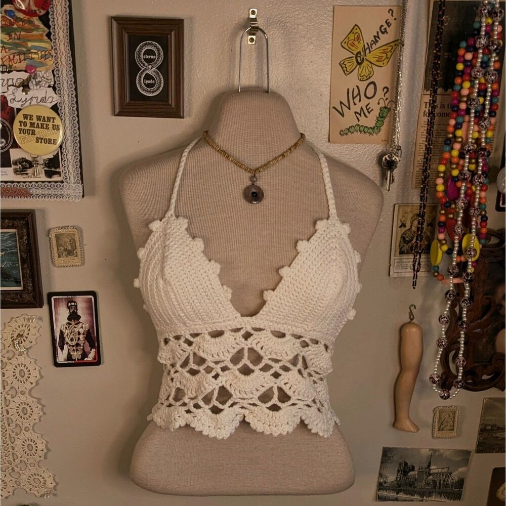 Handmade Crochet Crop Top — White
